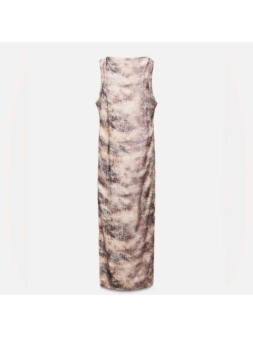 Zara Sleeveless Snake Print Satin Draped Low Back Midi Summer Dress - Picture 7 of 15